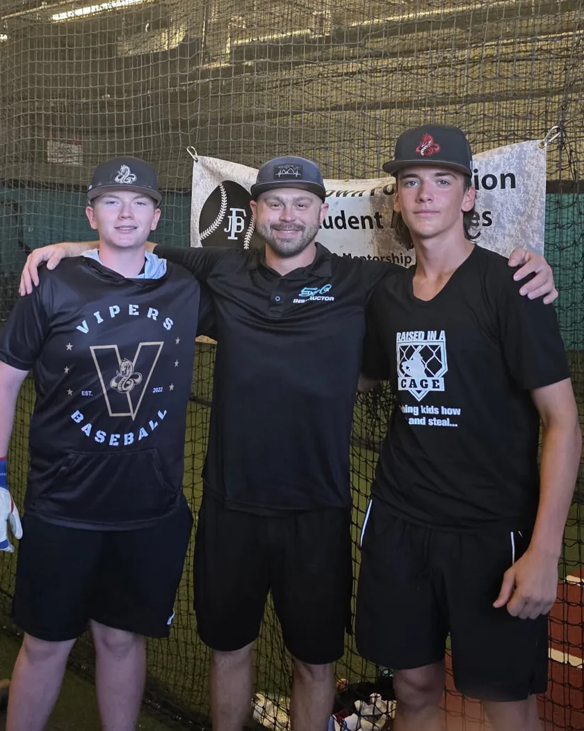 Sean Ramalho with two of his players at 520 Elite Hitters Club in Casa Grande, Arizona